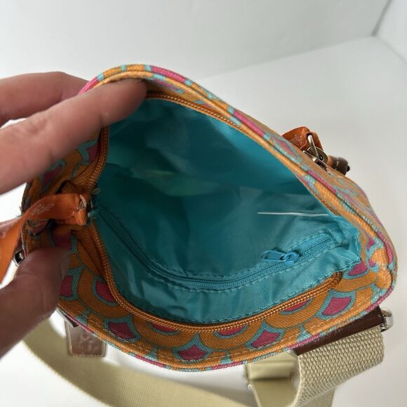 Lily Bloom Crossbody Purse Shoulder Bag 2 Tone Floral Leather Accent Flap Pocket - Picture 7 of 16